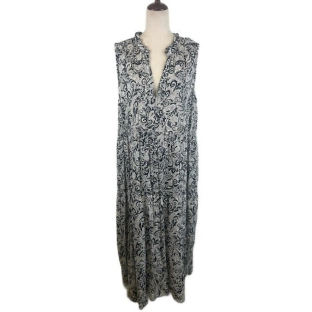 Maeve Anthropologie Maxi Dress Women's Size Large Black White Paisley Sleeveless
